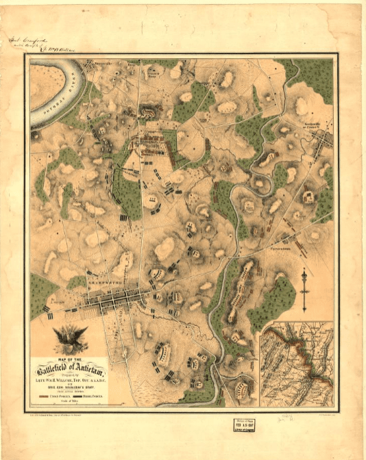 hand-drawn battlefield map of Antietam